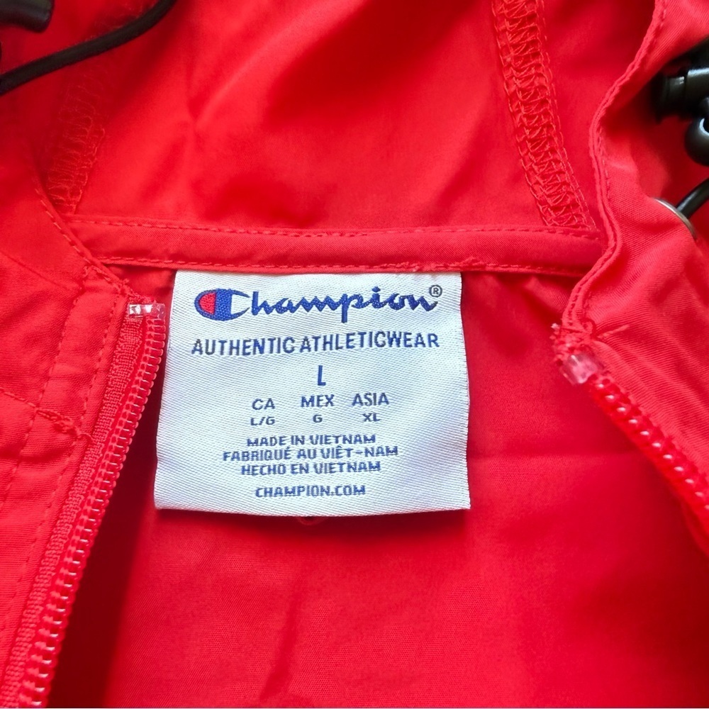 Champion Red Half Zip Windbreaker Jacket L Lightweight Hooded Pullover CC Logo - Picture 3 of 14